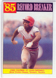 1986 Topps Baseball Cards      201     Vince Coleman RB#{Most stolen bases&#{season& rook